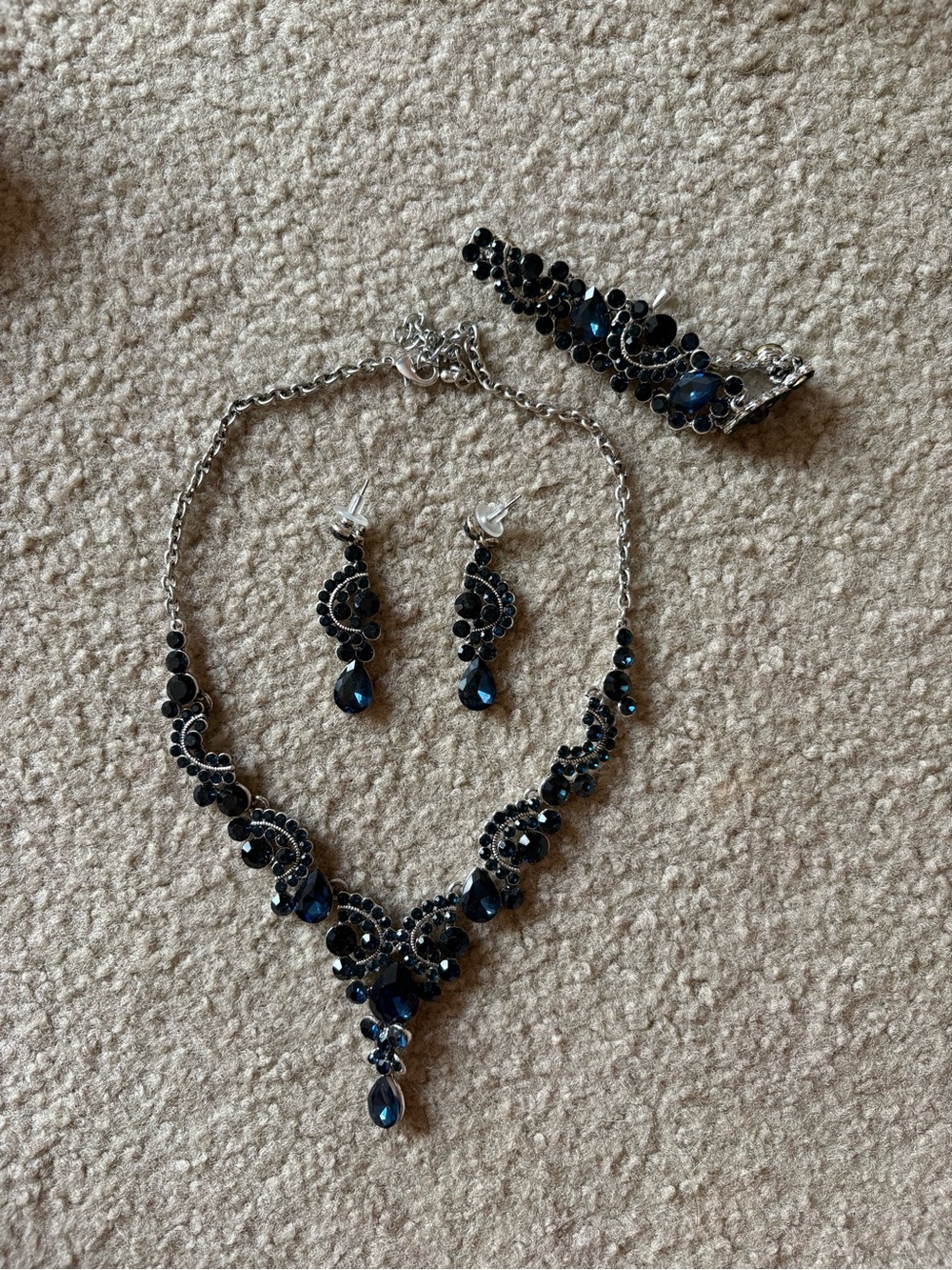 Amazon Navy Blue Crystal Necklace and Earring Set